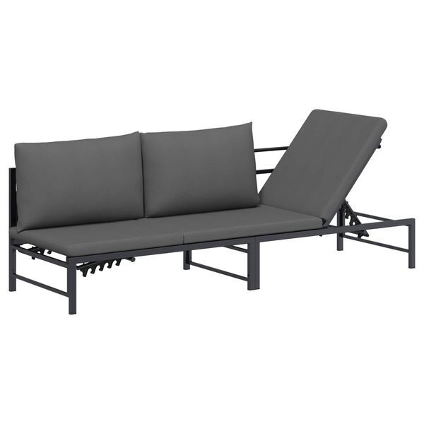 vidaXL Шезлонг за 3-ма Черен 200 x 62 x 59 см Textilene