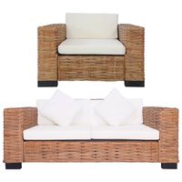 vidaXL Комплект дивани с възглавници, 2 части, естествен ратан