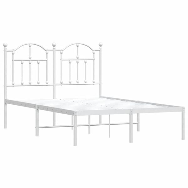 vidaXL Метална рамка за легло с горна табла, бяла, 120x190 см