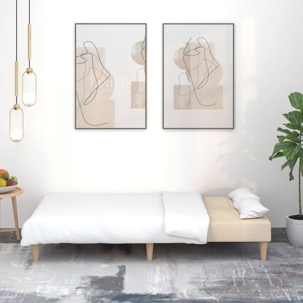 vidaXL 2-местно разтегателно канапе, кремаво, текстил