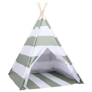 vidaXL Детска палатка Сив и бял 120 x 120 x 150 cm Борово дърво масив