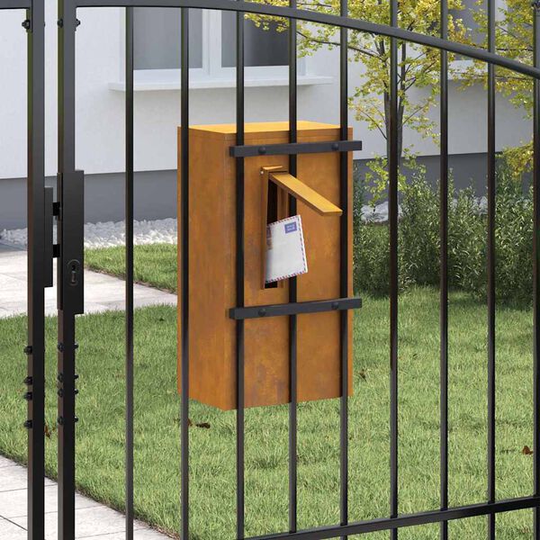vidaXL Пощенска кутия Ръждясало 30 x 23 x 55 см Патинираща стомана