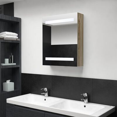 vidaXL LED шкаф с огледало за баня, цвят дъб, 50x14x60 см