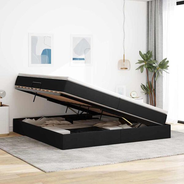 vidaXL Легло с място за съхранение и матрак Черно 200 x 200 cm