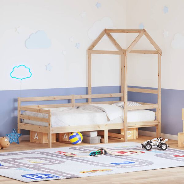 vidaXL Дневно легло с покрив, 90x200 см, борово дърво масив