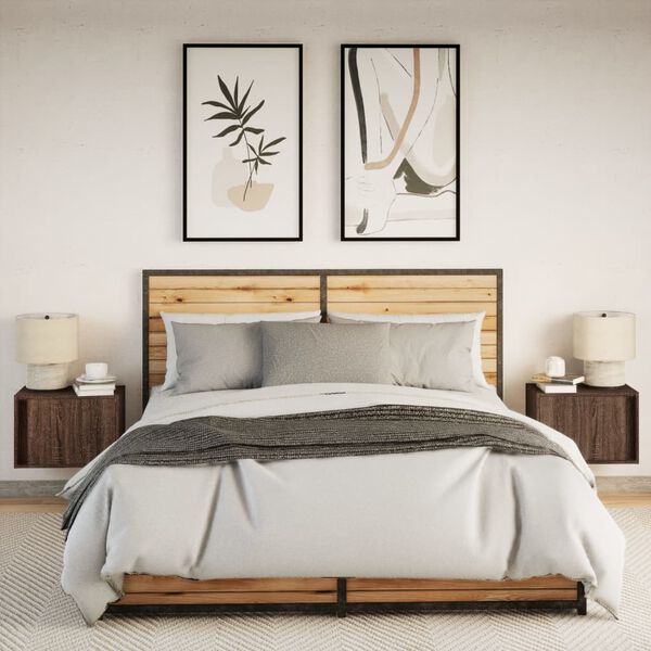 vidaXL Нощни шкафчета за стена с LED осветление, 2 бр, кафяв дъб