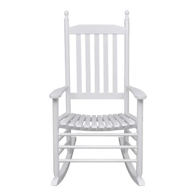 vidaXL Люлеещ се стол със заоблена седалка, бял, дърво
