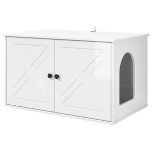 vidaXL Къща за котки Гланц бяло 85 x 55 x 50,5 см Инженерна дървесина