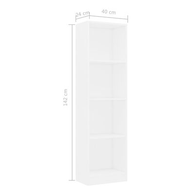 vidaXL 4-етажна библиотека, бяла, 40x24x142 см, ПДЧ