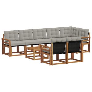 vidaXL Комплект дивани за открито 9 pcs Естествено и светло сиво