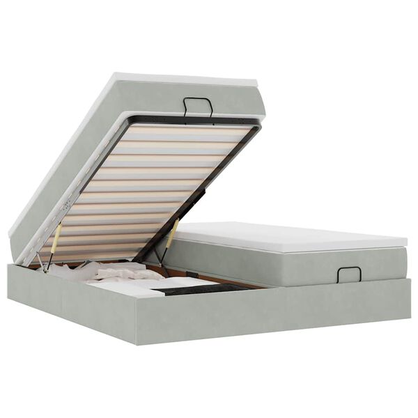 vidaXL Османска легло с матраци, светлосиво, 160x200 см, кадифе