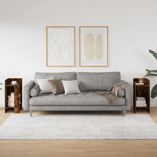 vidaXL Странични маси с рафт, 2 бр, опушен дъб, 25,5x27x60 см