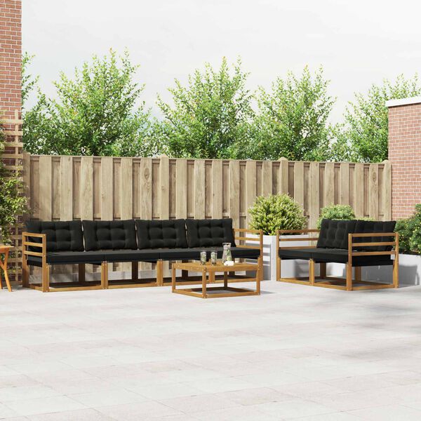 vidaXL Комплект дивани за открито 7 pcs Естествено и черно