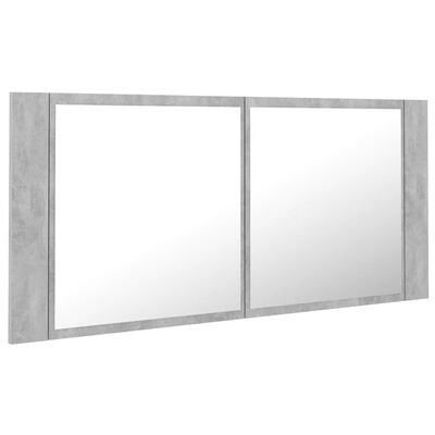 vidaXL LED шкаф с огледало за баня, бетонно сив, 100x12x45 см, акрил