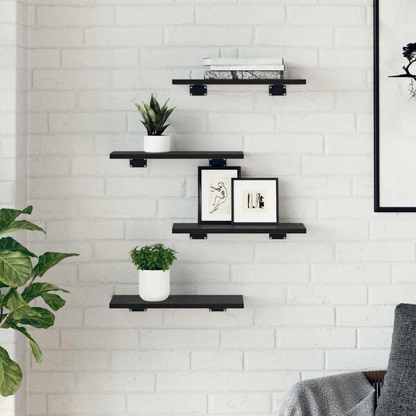 vidaXL Етажерка Борд 4 pcs Черен 40 x 20 x 1,5 cm Инженерно дърво