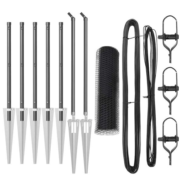 vidaXL Стълб за ограда. Сив 10 x 0,5 м (25 мм мрежа) Стомана и PVC