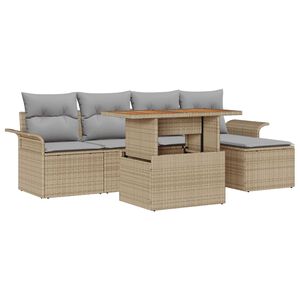 vidaXL Градински Софа Комплект със съхранение 6 pcs Бежово Полиратан