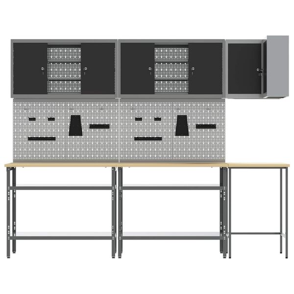 vidaXL Комплект работни шкафове с рафт с заключване 10 pcs Черен и Сив