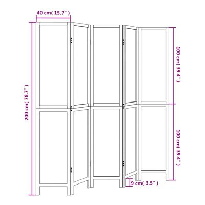 vidaXL Разделител за стая, 5 панела, тъмнокафяв, дърво пауловния масив