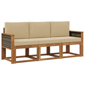 vidaXL Комплект дивани за открито с възглавница 3 pcs Натурално