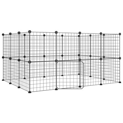 vidaXL Клетка за животни с врата, 28 панела, черна, 35x35 см, стомана