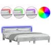 vidaXL Рамка за легло с табла и LED, бетонно сива, 160x200 см