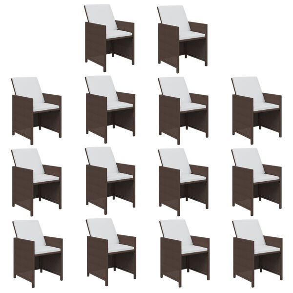vidaXL Градински комплект с възглавници 15 части полиратан кафяв