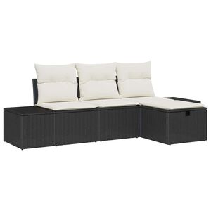 vidaXL Градински Софа Комплект с възглавница 4 pcs Черно Полиратан