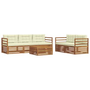 vidaXL Комплект дивани за открито 6 pcs Натурален и Крема