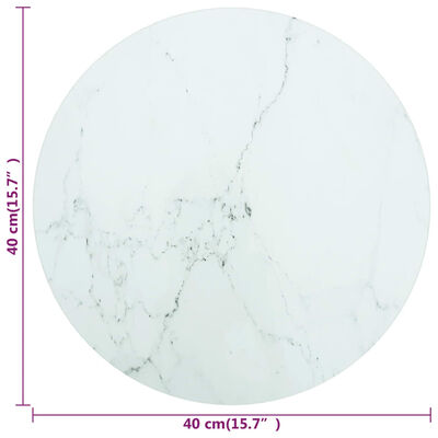 vidaXL Плот за маса бял Ø40x0,8 см закалено стъкло с мраморен дизайн