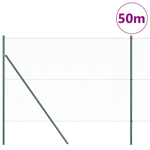 vidaXL Стълб за ограда. Зелен 50 x 1,6 м (25 мм мрежа) Стомана и PVC