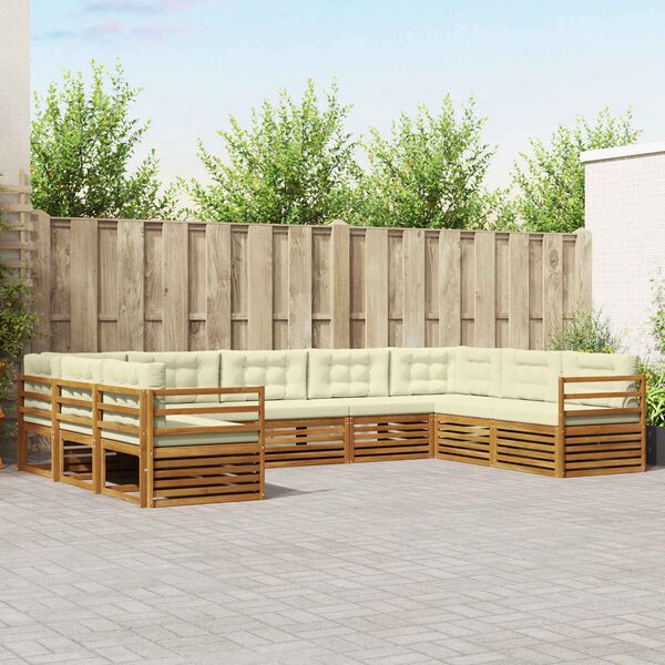 vidaXL Комплекти дивани 9 pcs Натурален и Крема Солидно акациево дърво