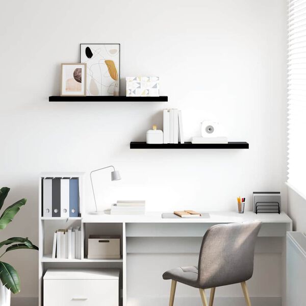 vidaXL Окачени стенни рафтове, 2 бр, черен гланц, 90x23,5x3,8 см, МДФ