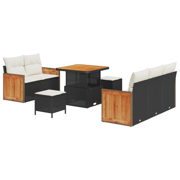 vidaXL Градински Софа Комплект 10 pcs Черен и кремав полиратан