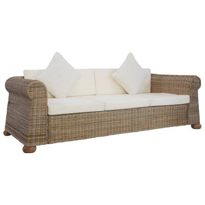 vidaXL Комплект мека мебел от 2 части, с възглавници, естествен ратан