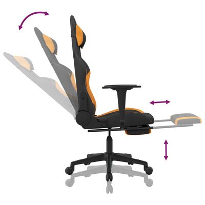vidaXL Масажен гейминг стол с опора за крака, черно и оранжево, плат