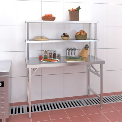 vidaXL Кухненска работна маса с рафт 120x60x145 см неръждаема стомана