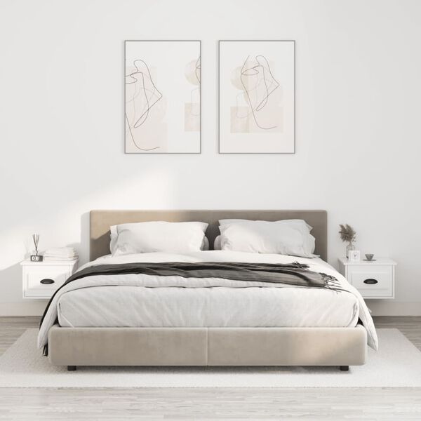 vidaXL Нощни шкафчета за стенен монтаж, 2 бр, бял гланц, 41,5x36x28 см