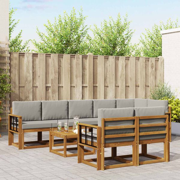 vidaXL Комплект дивани за открито 9 pcs Естествено и светло сиво