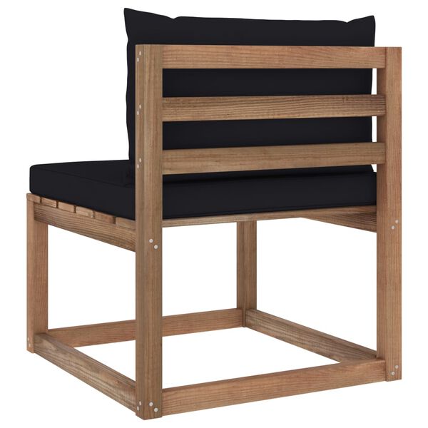 vidaXL Градински палетен среден диван с черни възглавници