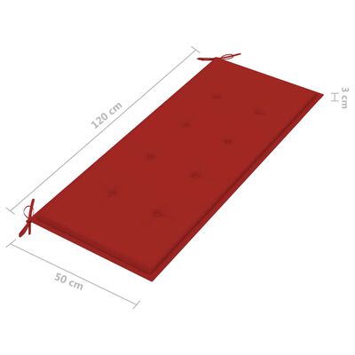 vidaXL Градинска пейка с червена възглавница, 120 см, тик масив