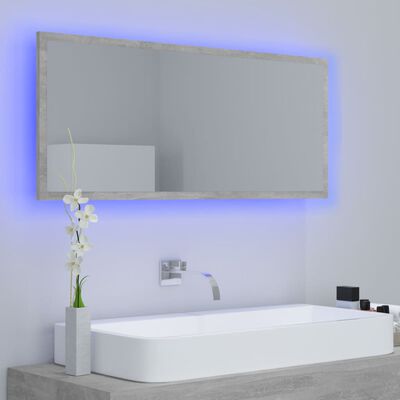 vidaXL LED огледало за баня, бетонно сиво, 100x8,5x37 см, акрил