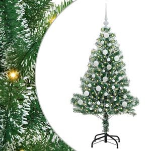 vidaXL Изкуствена коледна елха със сняг и LED светлина 120 cm
