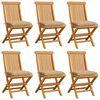 vidaXL Градински столове с бежови възглавници 6 бр тиково дърво масив