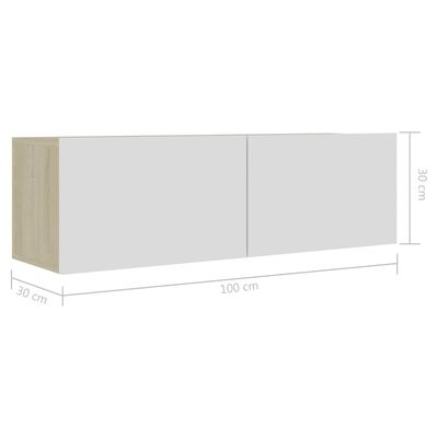 vidaXL ТВ шкаф, бяло и дъб сонома, 100x30x30 см, ПДЧ