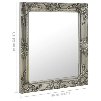 vidaXL Стенно огледало, бароков стил, 50x60 см, сребристо