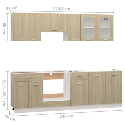vidaXL Комплект кухненски шкафове от 8 части, дъб сонома, ПДЧ