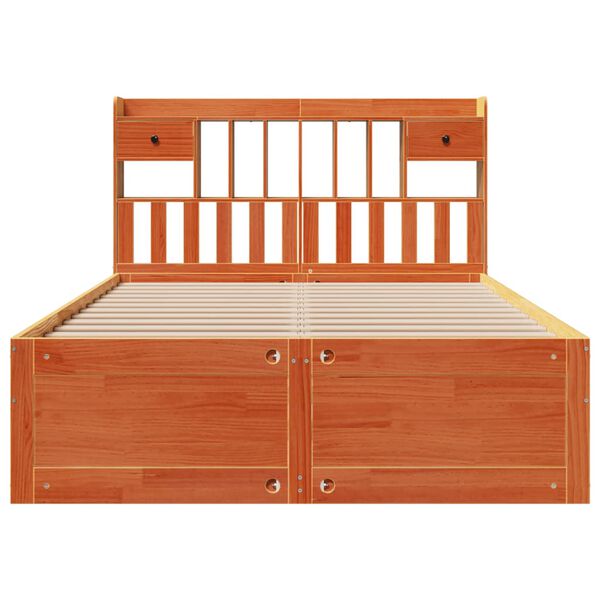 vidaXL Легло с етажерка за книги, без матрак, 140x190 см, бор масив