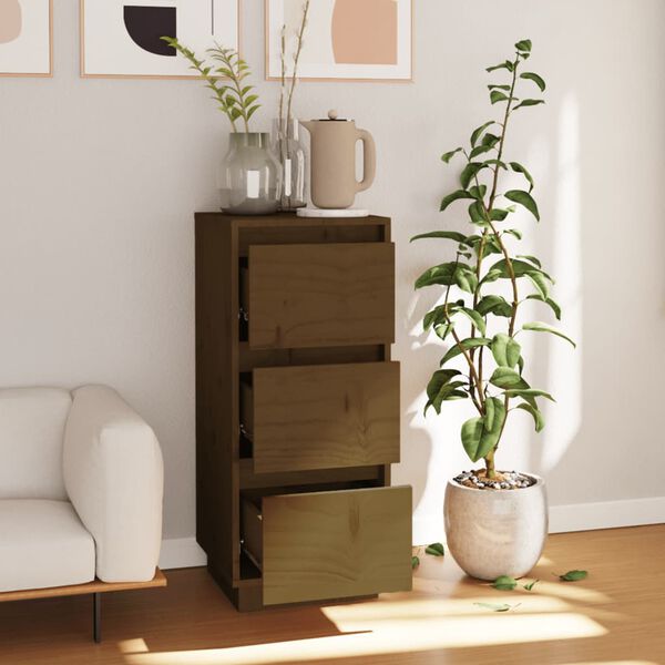 vidaXL Сайдборд, меденокафяв, 32x34x75 см, бор масив