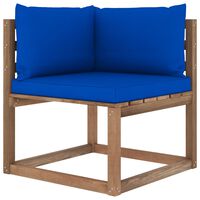 vidaXL Градински палетен ъглов диван със сини възглавници